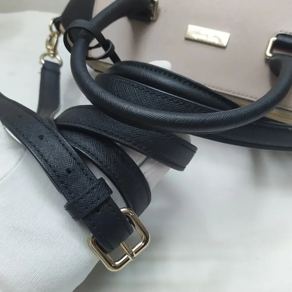 Kate Spade Tilden Colorblock Beige Black Leather Double Handles Satchel Bag